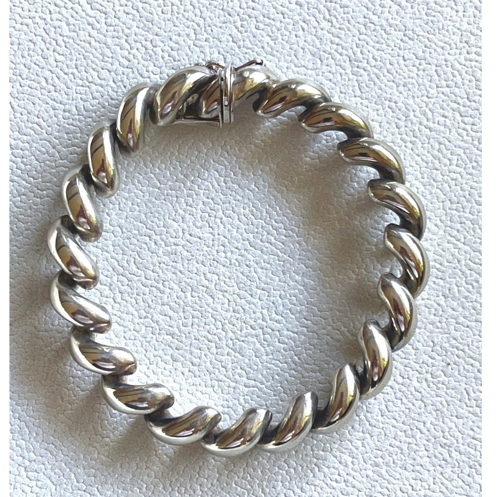 Vintage 925 Italy Sterling Silver San Marco Macaroni Link Bracelet 7" 30g